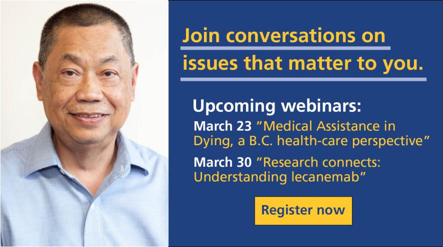 poster with man smiling advertising upcoming webinars