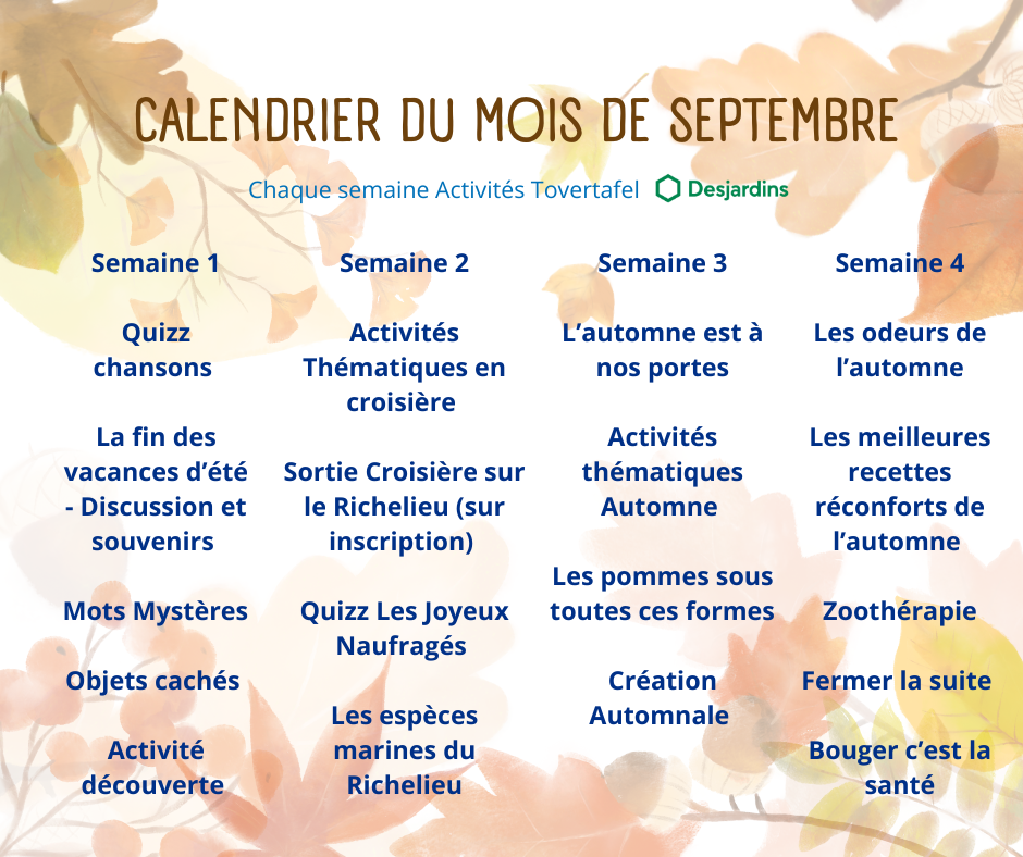 Calendrier du mois de septembre