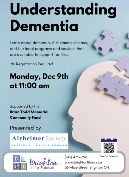 understanding dementia december 9th at Brighton Library 11 am