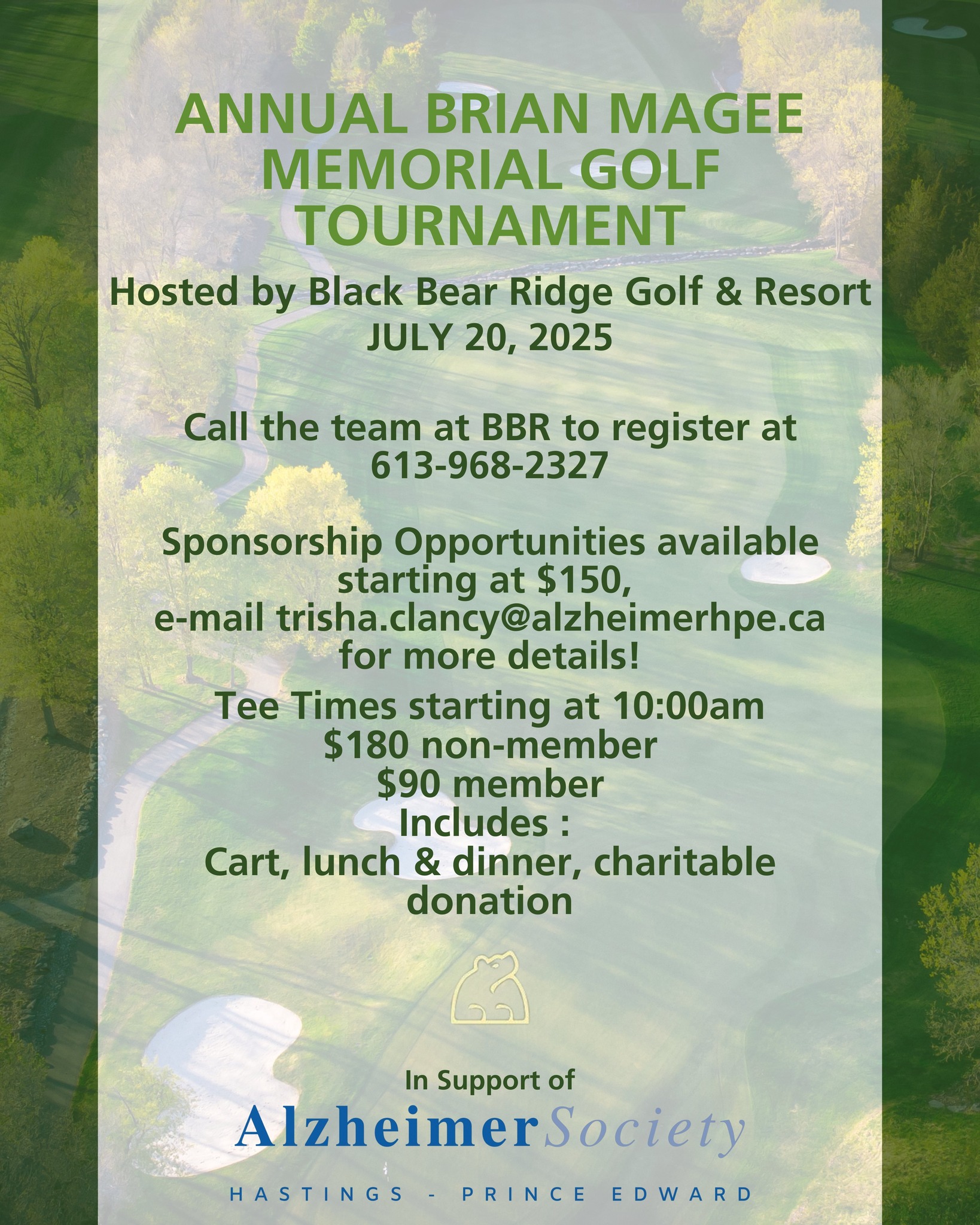 Brian Mageee Golf July 20th, call 6139682327 for full details - $180 non members, $90 members.