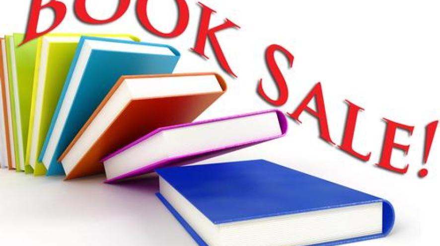 the word "Book Sale"  with colourful books