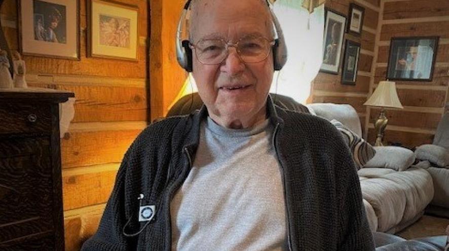Man with headphones listening to music 