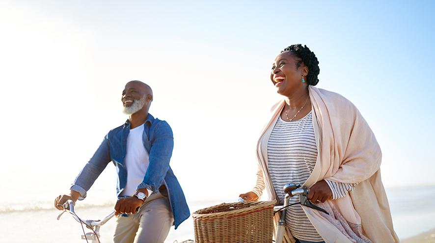 Senior couple biking together.