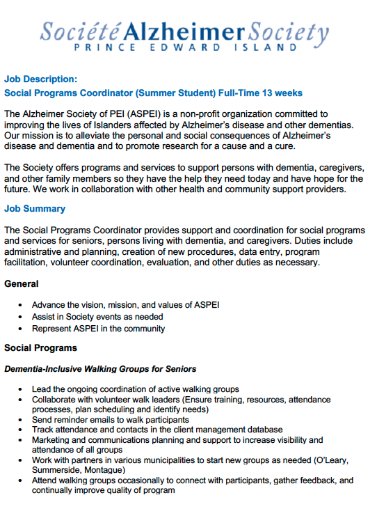 Job description - Social Programs Coordinator