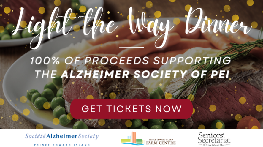 Image of beef dinner. 100% of proceeds supporting the Alzheimer Society of PEI. Get tickets now.