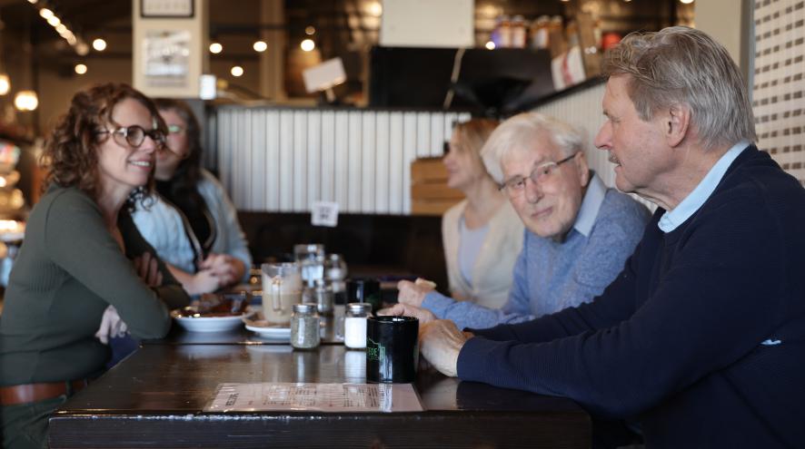 Group sitting in restaurant