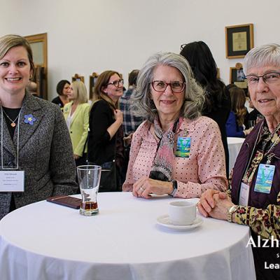 Vicky Mowat, Opposition House Leader and opposition critic for Health; Donna Milbrandt, former Alzheimer Society of Saskatchewan Board member; and, Myrna Grunert, Alzheimer Society Supporter.