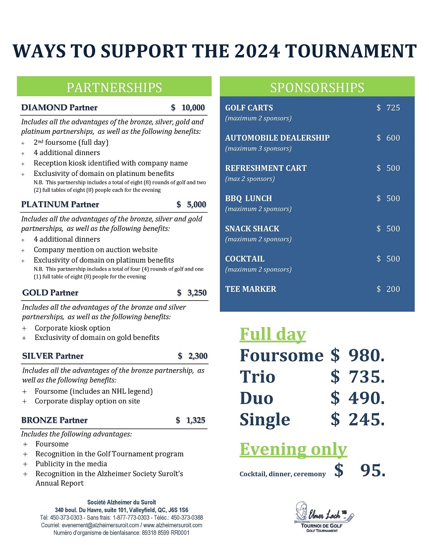 Ways to support the 2024 golf tournament