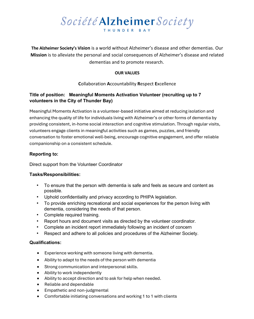 Meaningful Moments Activation Job Description 