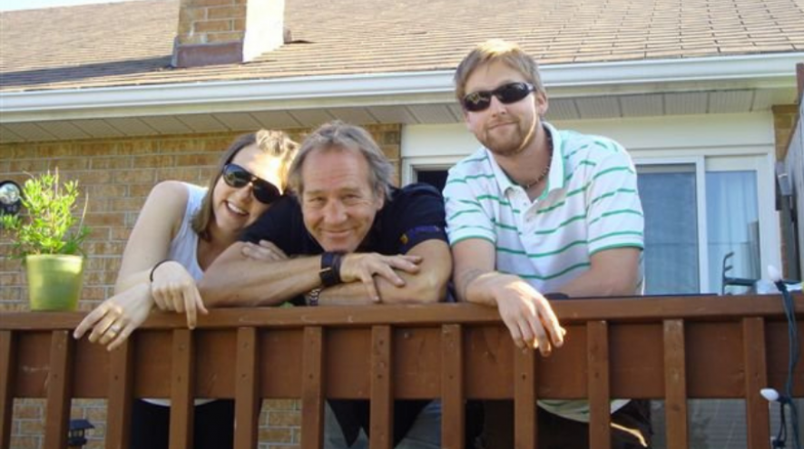 Photo of Theresa and Steven with their dad Randy, who lives with dementia